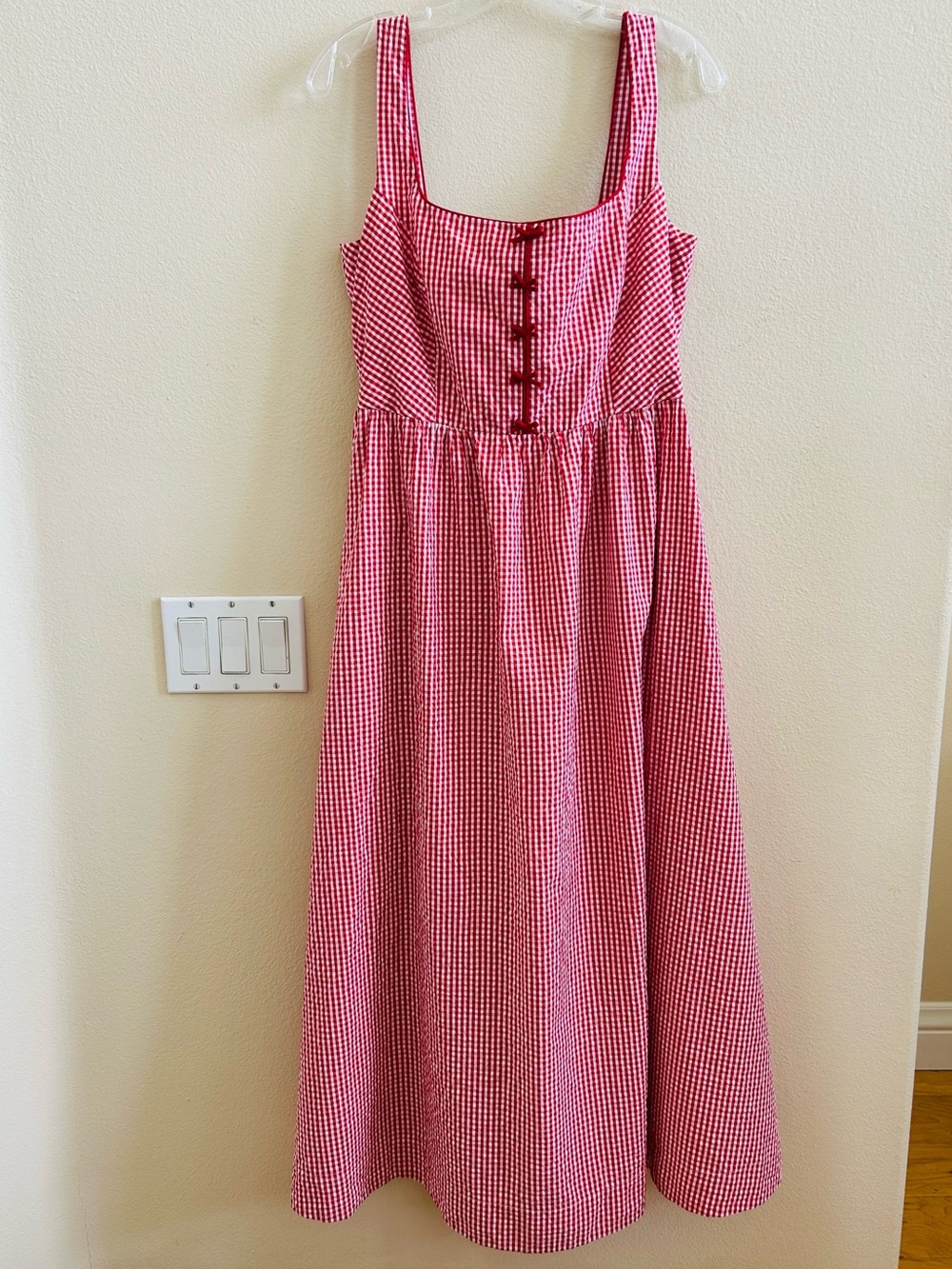 Caroline Constas Gingham Check Midi Dress Medium Red White - Picture 2 of 6